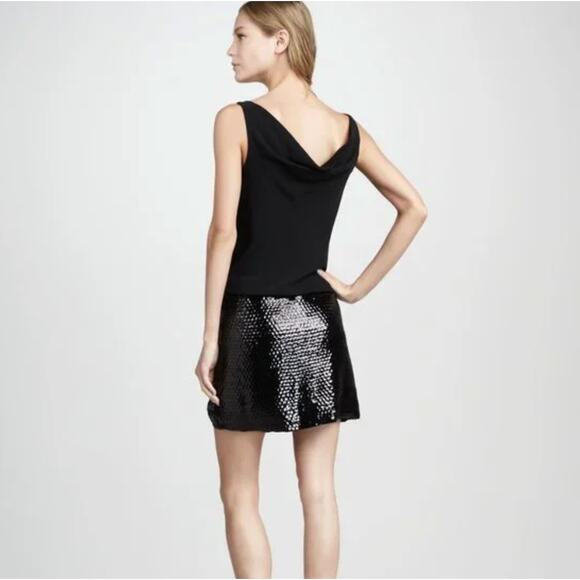 Diane von Furstenberg Tadd Dress Womens Size 4 Black Sequin Cowl Neck Party Mini - Picture 2 of 11